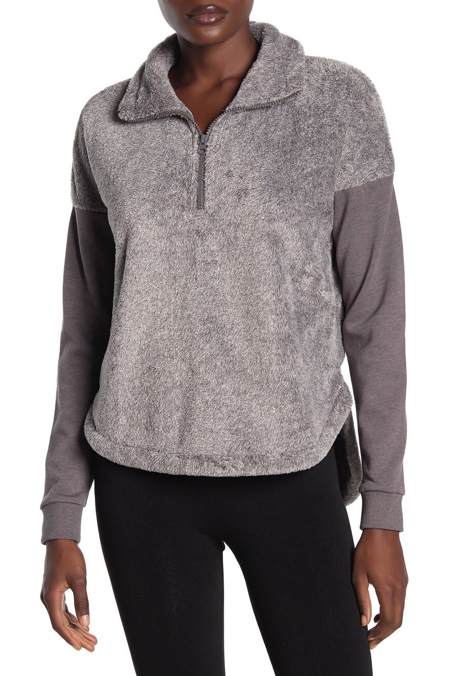 Zella Pathway Faux Fur Pullover Sweater Grey Kitten Small New